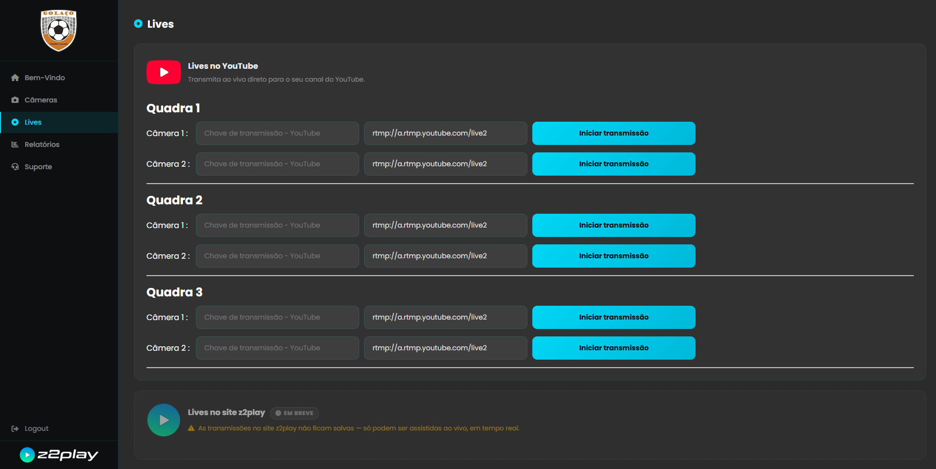 Painel de livestream